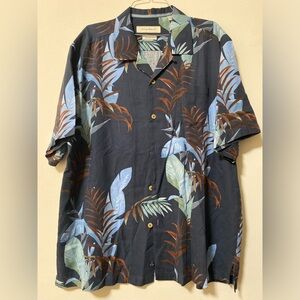 Tommy Bahama Button Up Men Large Silk Hawaiian Shirt Floral Fern Party Core Go